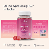 yuicy® Happy Gut Apfelessig Gummies – Nahrungsergänzungsmittel mit Folsäure, Rote Beete und Vitamin B12 zur Unterstützung der Darmgesundheit und des Stoffwechsels; zuckerfrei, hochdosiert, mit 4 wertvollen Nährstoffen